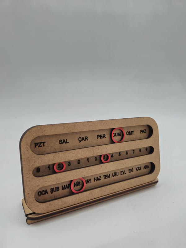 Masa Üstü Ahşap Perpetual Sonsuz Takvim Ham MDF (Boyanabilir) 12 Cm X 9 Cm