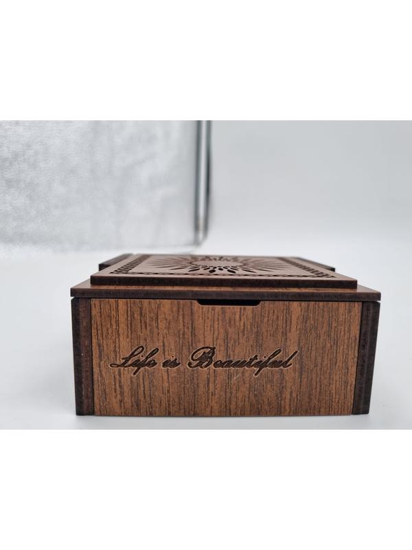 Ahşap Dekoratif Kutu Ceviz Desenli 9 cm x 9 cm x 4 cm