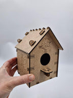 5 Adet Desenli Ahşap Kuş Yuvası Evi Boyanabilir (Etkkinlik İçin) 16 cm x 13 cm x 12 cm