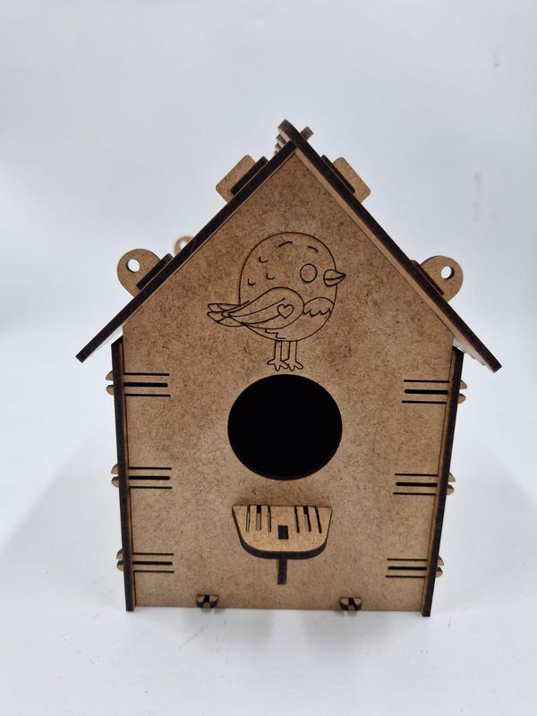 5 Adet Desenli Ahşap Kuş Yuvası Evi Boyanabilir (Etkkinlik İçin) 16 cm x 13 cm x 12 cm