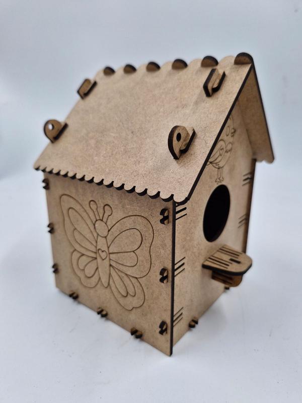 5 Adet Desenli Ahşap Kuş Yuvası Evi Boyanabilir (Etkkinlik İçin) 16 cm x 13 cm x 12 cm