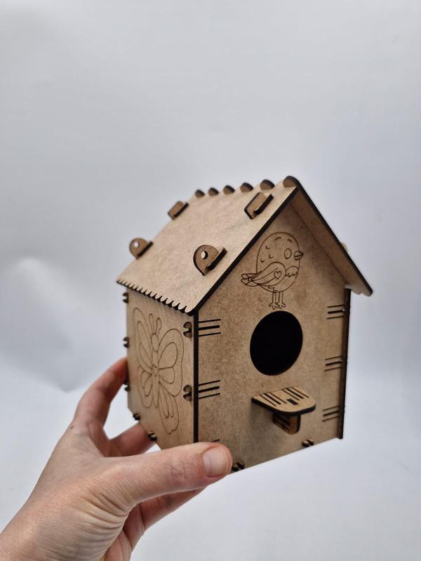 5 Adet Desenli Ahşap Kuş Yuvası Evi Boyanabilir (Etkkinlik İçin) 16 cm x 13 cm x 12 cm