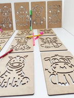 Ahşap Montessori Çizim Seti Afrika Hayvanları Kutulu 17 Adet