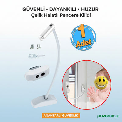 Penkid Kablolu Çelik Halatlı Anahtarlı Pencere Çocuk Güvenlik Kilidi Beyaz