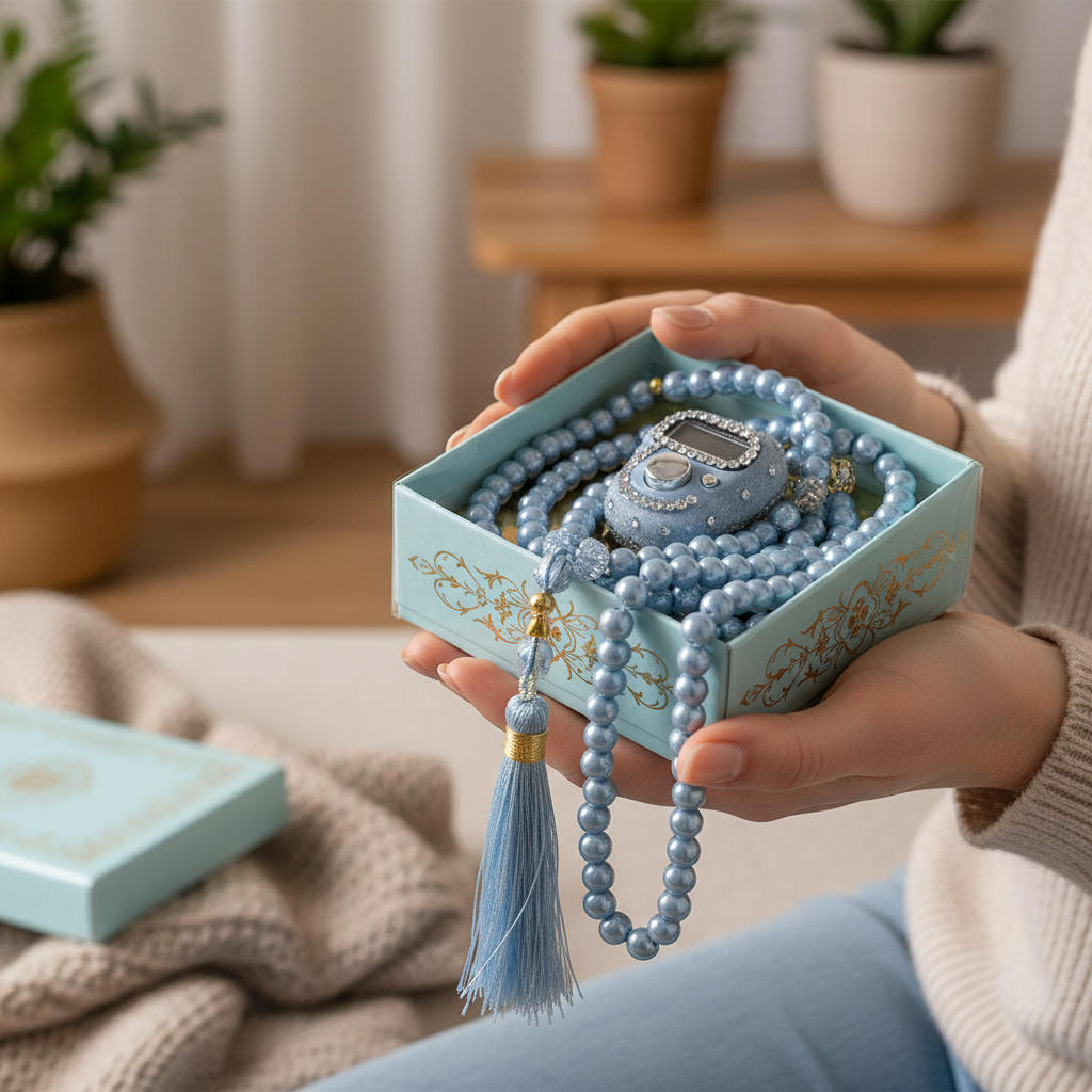 Boncuklu Zikirmatik ve Tesbih Hediye Seti - Mavi