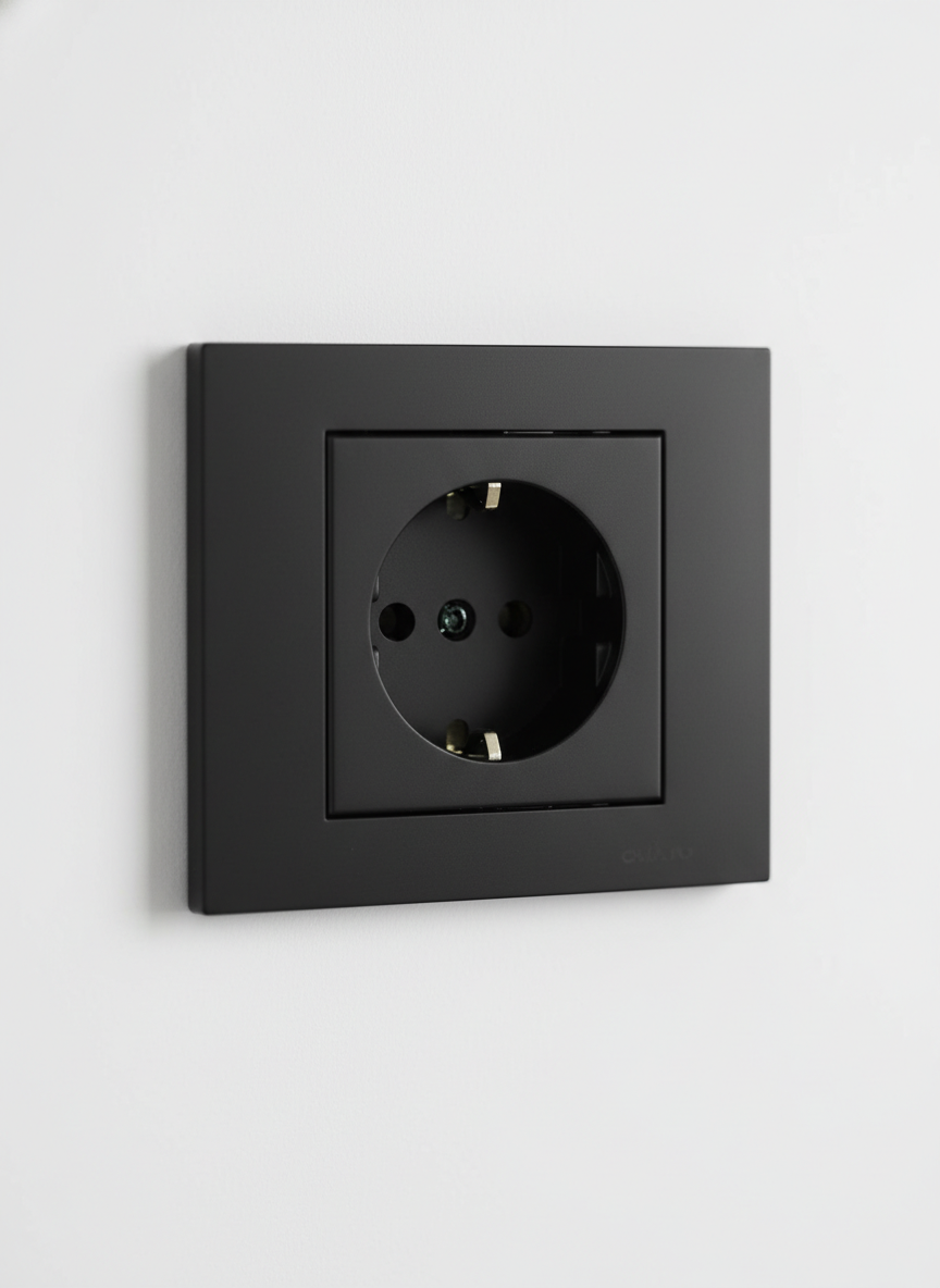 Ovivo Grano Metalik Siyah Topraklı Priz Çerçeve Dahil