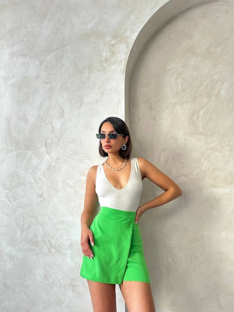 Kapaklı şort etek yeşil s24901