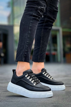 KB-X10 Kuback Siyah Cilt Beyaz Yüksek Taban Günlük Spor Ayakkabı