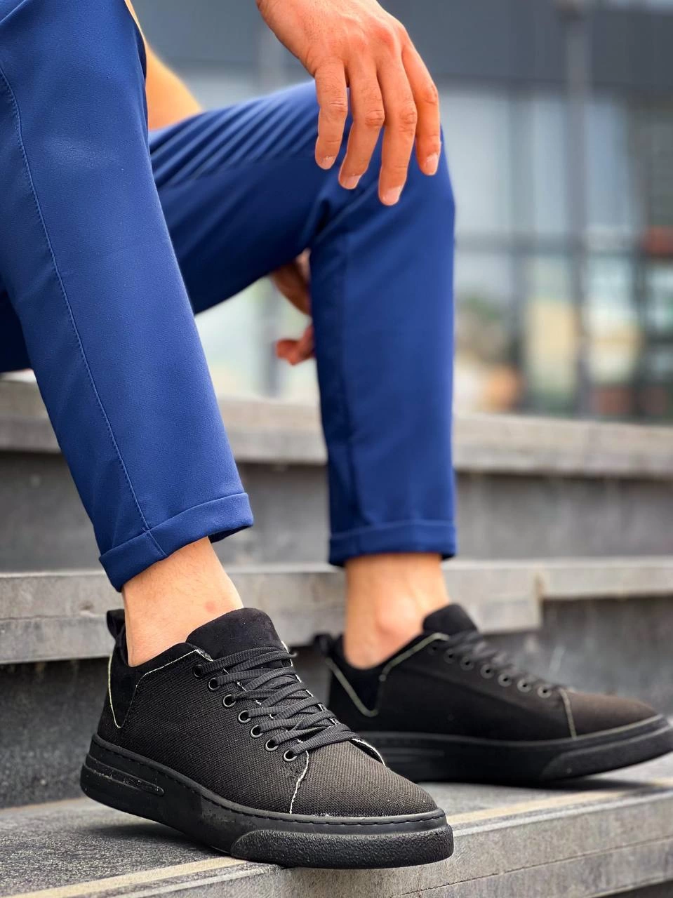 KB-X204 Kuback Siyah Keten Siyah Yüksek Taban Günlük Erkek Spor Ayakkabı