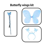 Mavi Kelebek Erkek-kız Seti – 50 Cm Kelebek Kanadı, Taç Ve Asa