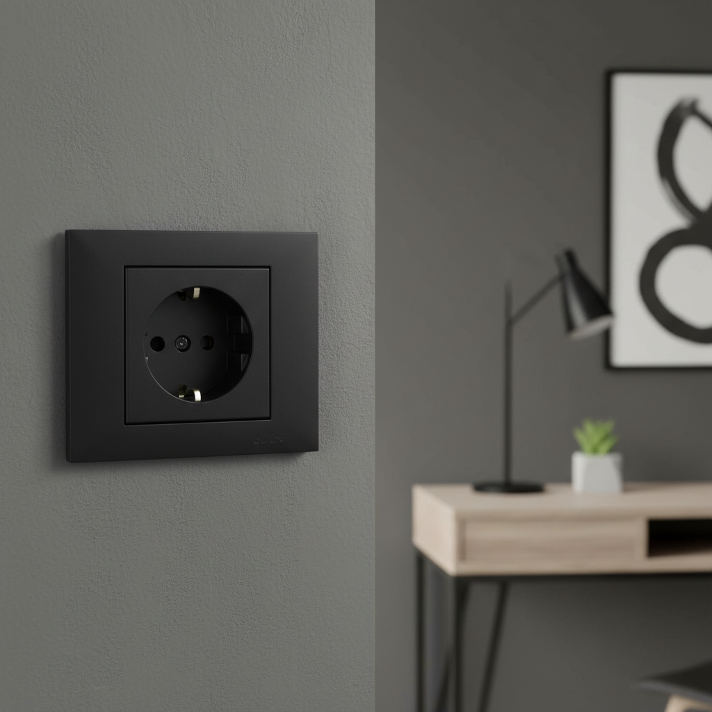 Ovivo Grano Metalik Siyah Topraklı Priz Çerçeve Dahil