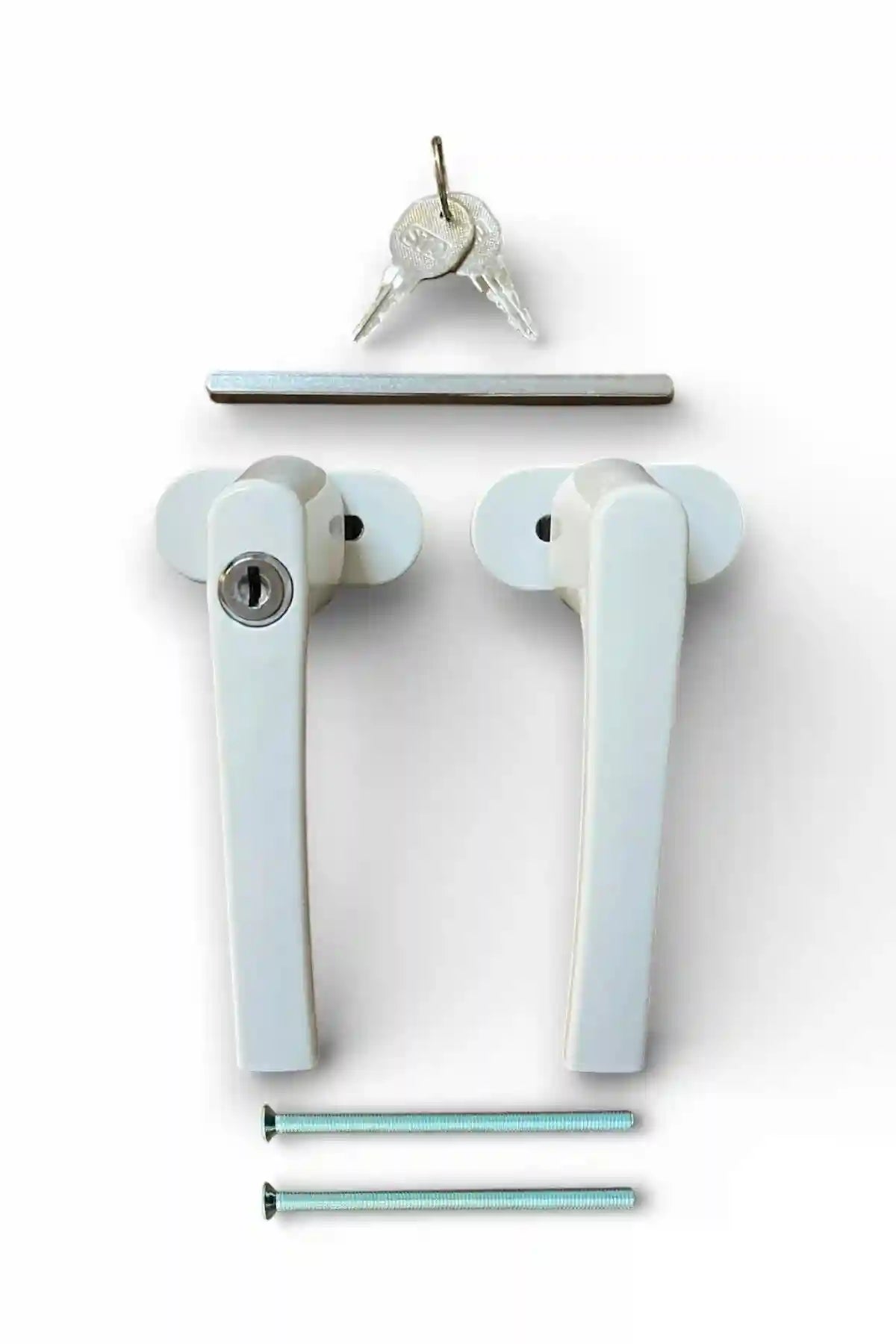 Anahtarlı Kilitli Pvc Pimapen Pencere ve Balkon Kapı Kolu Çiftli Alüminyum Beyaz