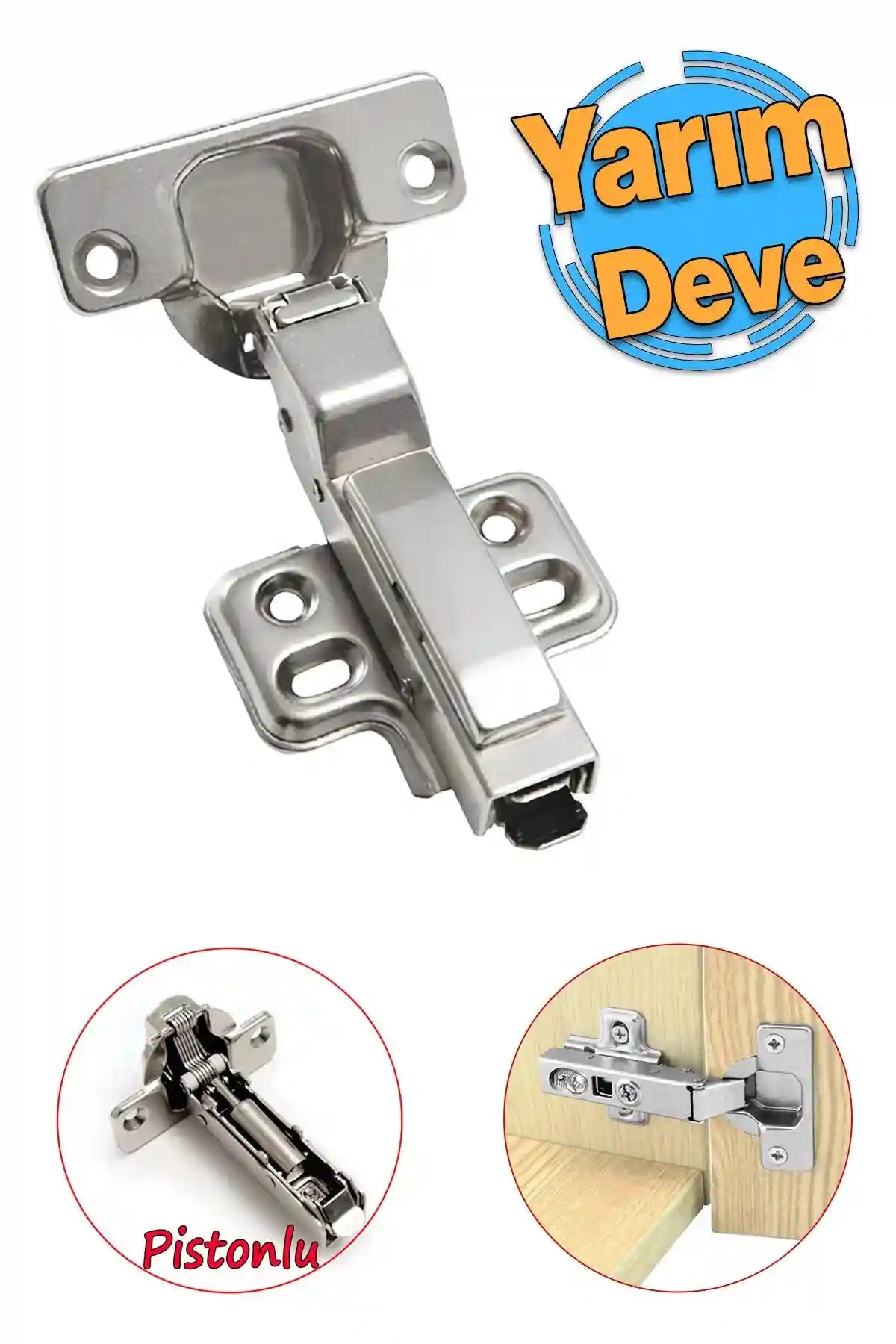 (PİSTONLU) Yarım Deve Frenli Mobilya Dolap Kapak Kapağı Menteşesi Yavaşlatıcı Tas Menteşe