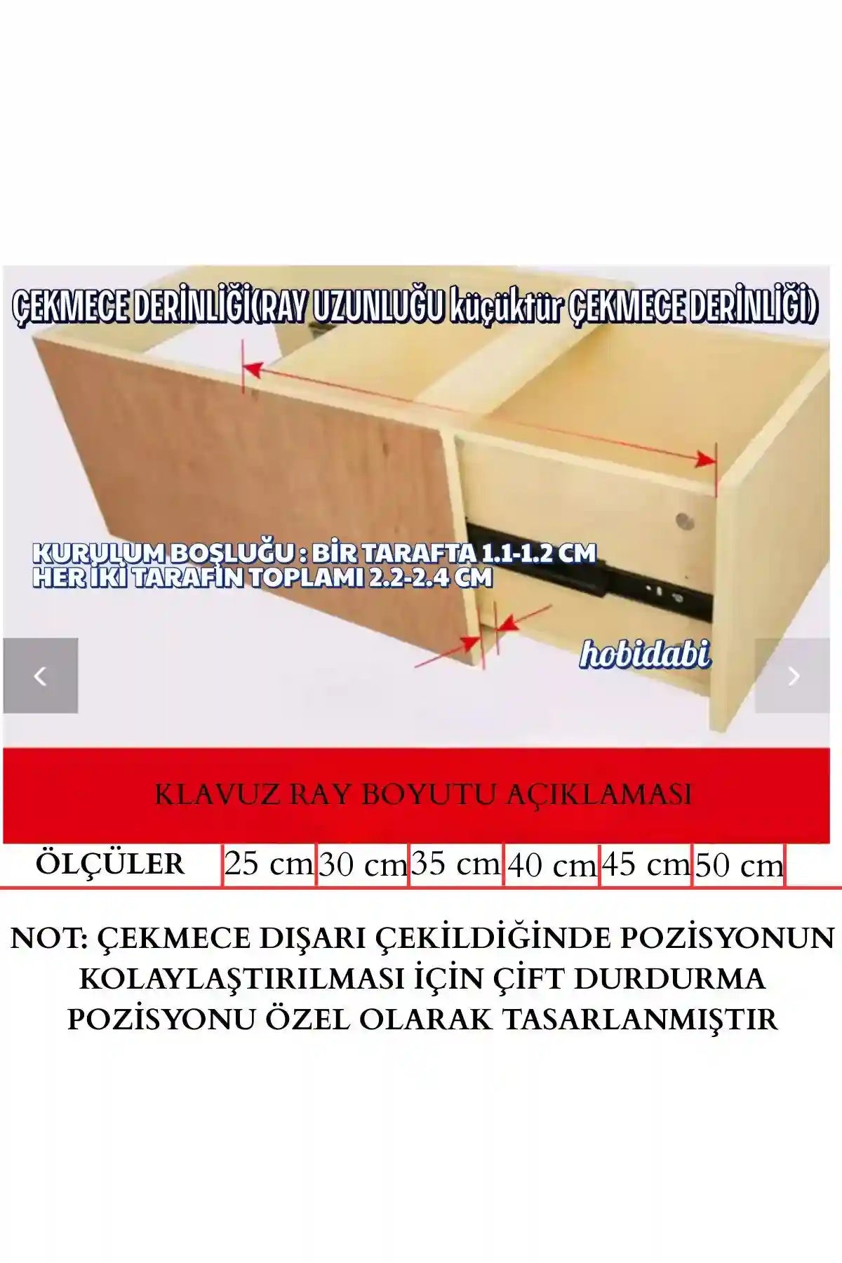 45 Cm Klasik Kızaklı Dolap Çekmece Rayı 1 Çekmecelik (4 PARÇA KARŞILIKLI)
