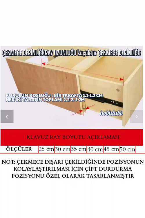 40 Cm Klasik Kızaklı Dolap Çekmece Rayı 1 Çekmecelik (4 PARÇA KARŞILIKLI)