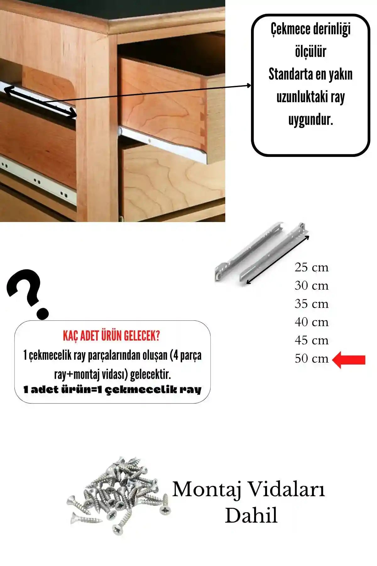 Klasik Kızaklı Çekmece Rayı Beyaz 50 Cm Çekmece Rayları Beyaz