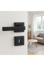 Kare Rozetli Oda Kapı Kolu Paslanmaz Alüminyum Mat Siyah 1 Takım Sağ Sol