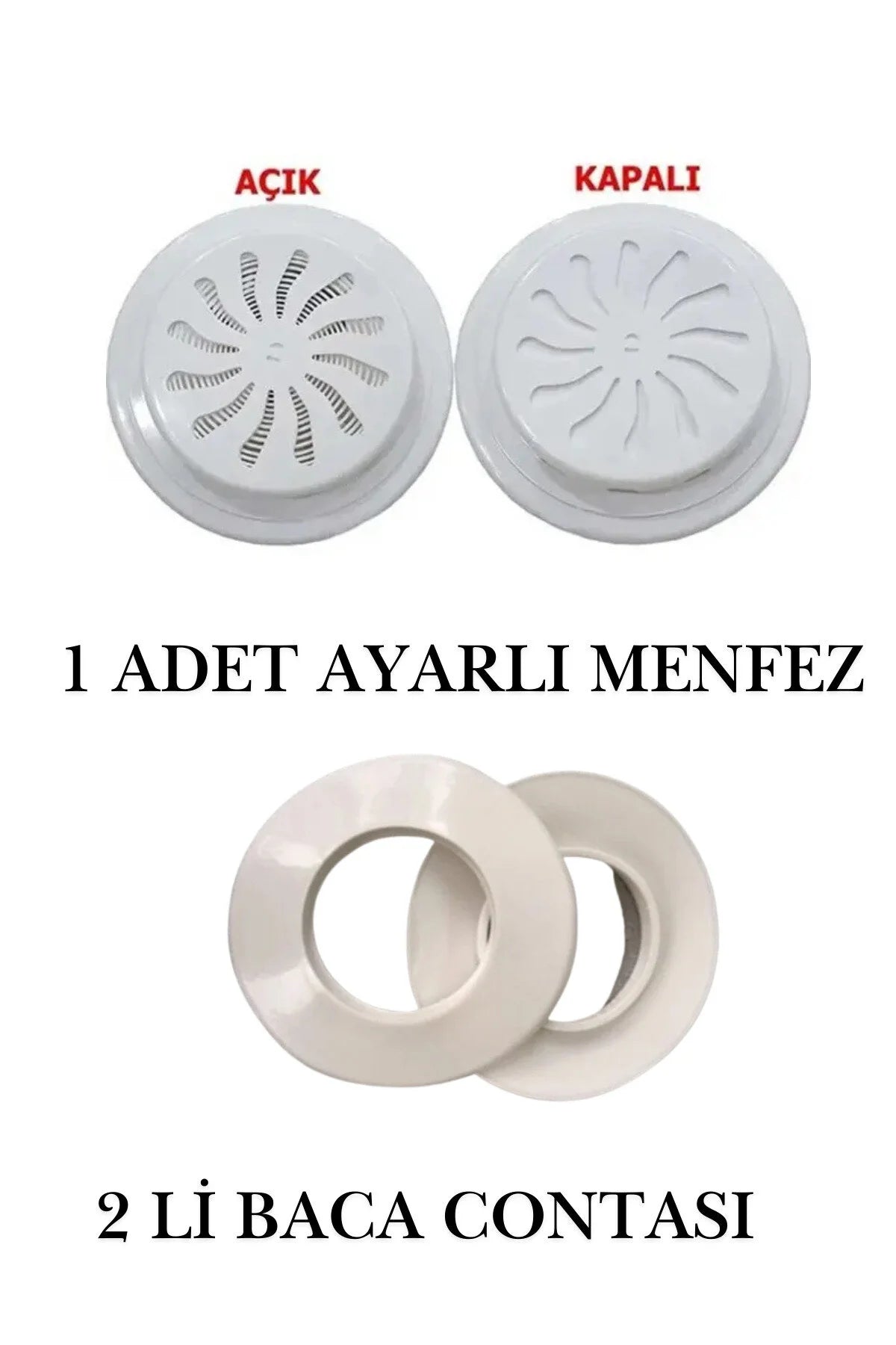 Ayarlı Doğalgaz Cam Menfezi Beyaz 1 Adet, Doğalgaz Kombi Baca Contası 2 Li 1 Takım